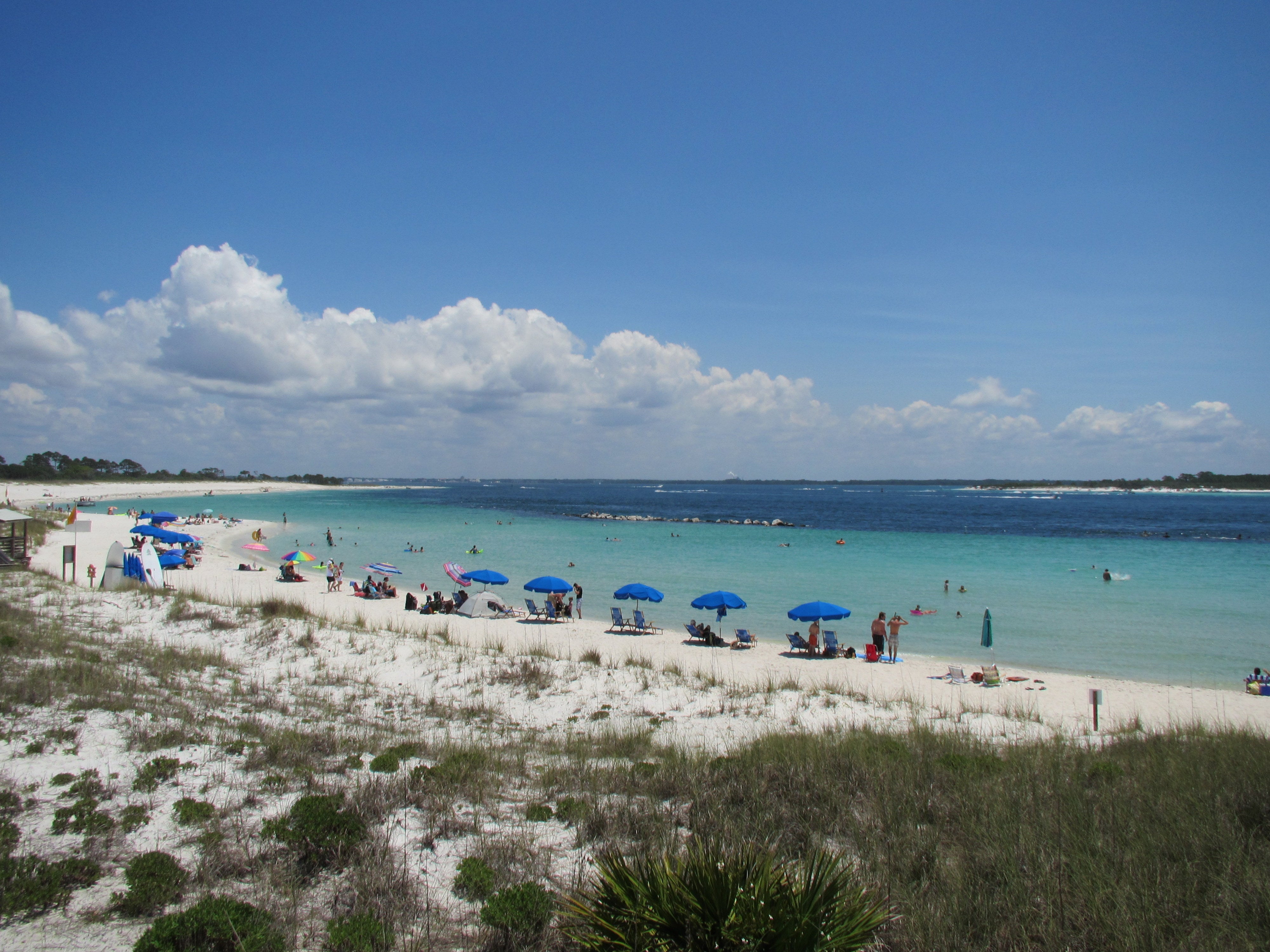 Panoramic view of St. Andrews State Park where the Gulf of Mexico meets St. Andrews Bay.