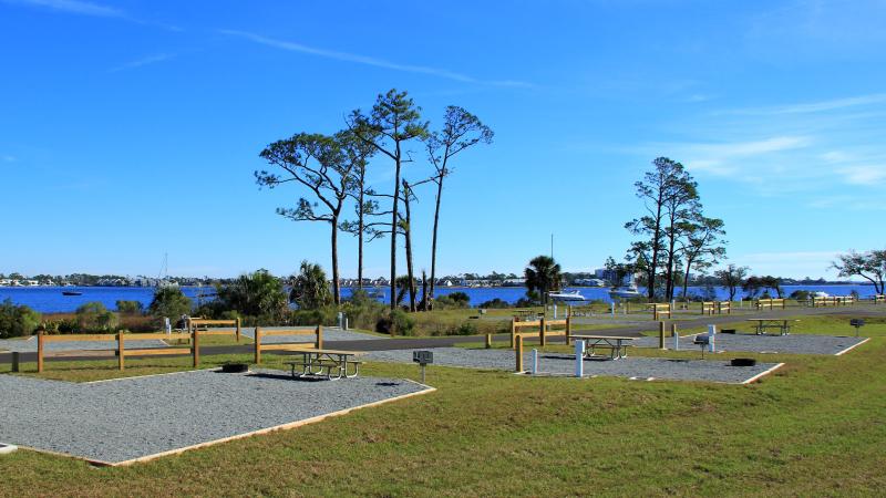 The West Loop Campground at St. Andrews State Park overlooking St. Andrews Bay.