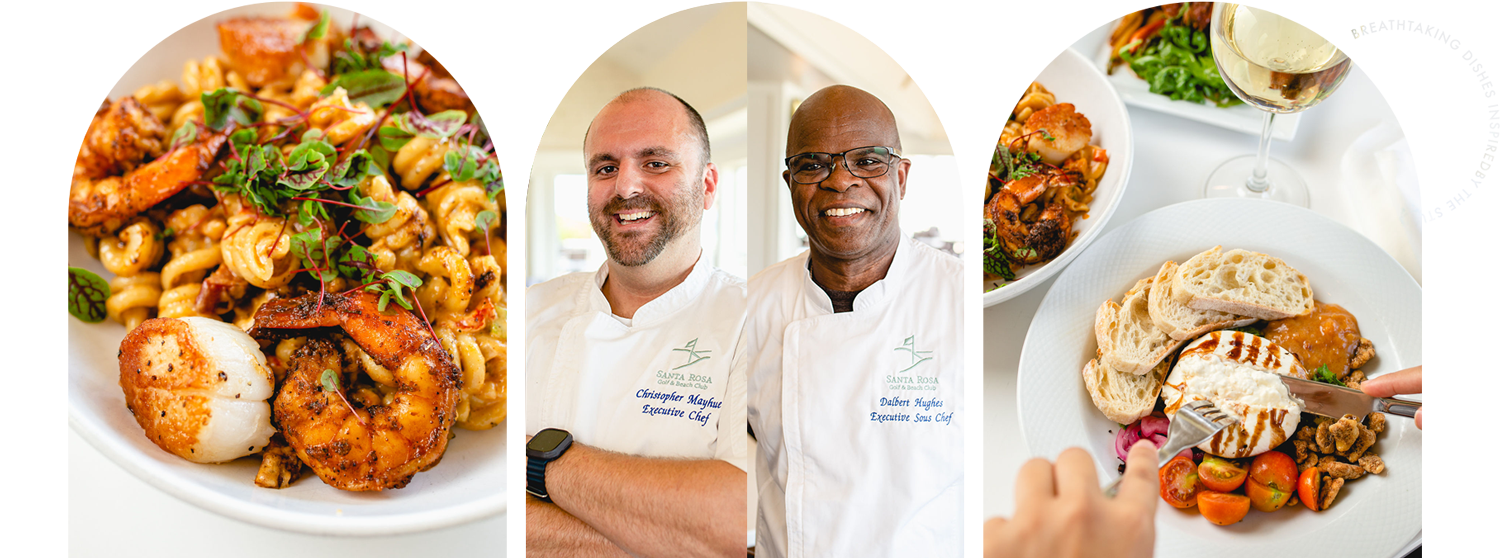 Vue on 30A’s chefs preparing fresh seafood and crafted dishes.